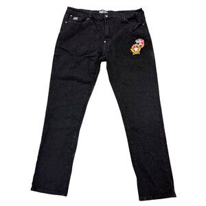 Born Fly Mens Black Jeans W/ Embroidered Patches Size 38 Classic Workwear Cotton